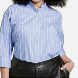 Nili Lotan Target Women's  Ruffle Collar Striped  Button Down Shirt NWT Size 2X